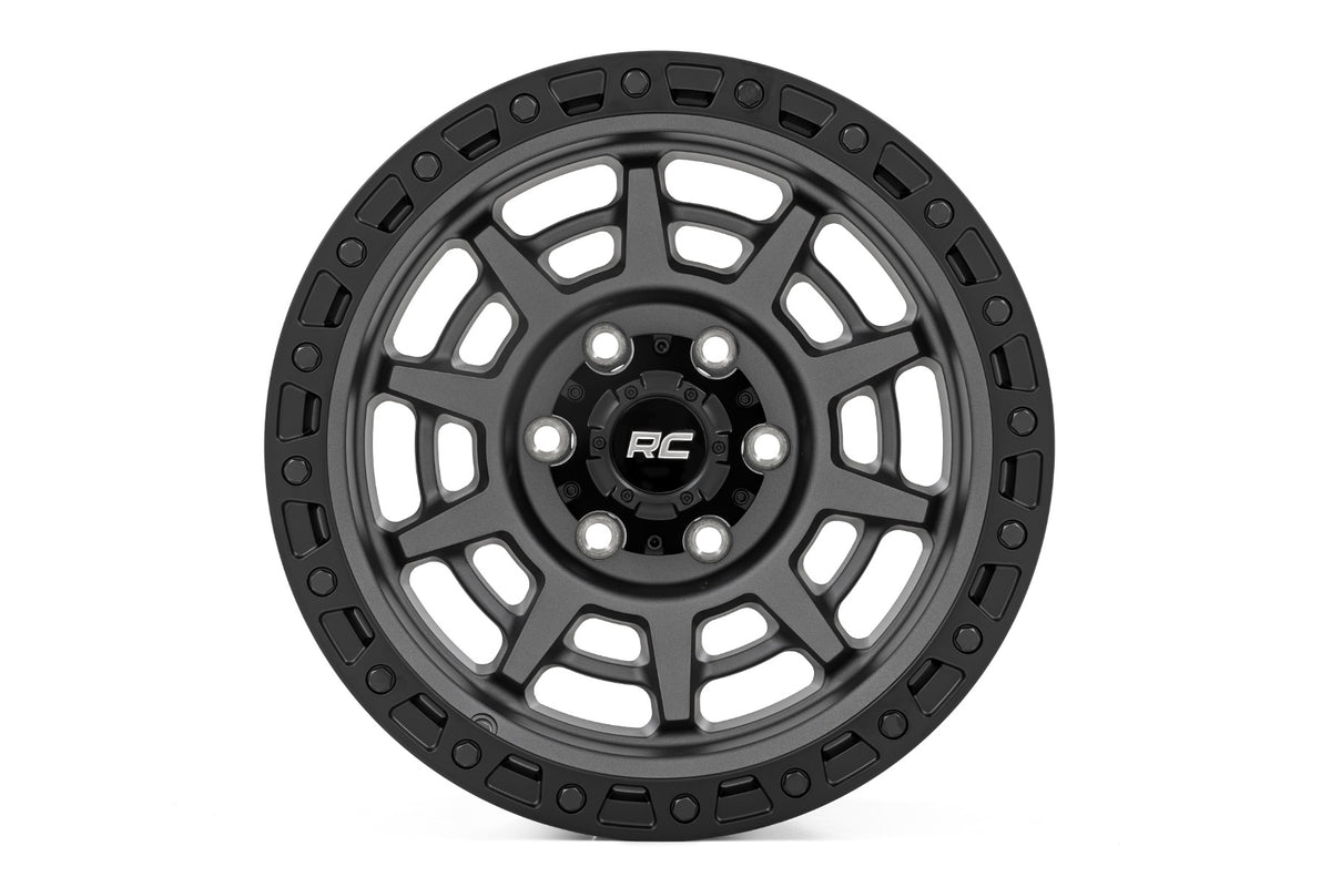 85 Series Wheel Simulated Beadlock Gunmetal Gray/Black 17x9 5x4.5 -12mm Rough Country