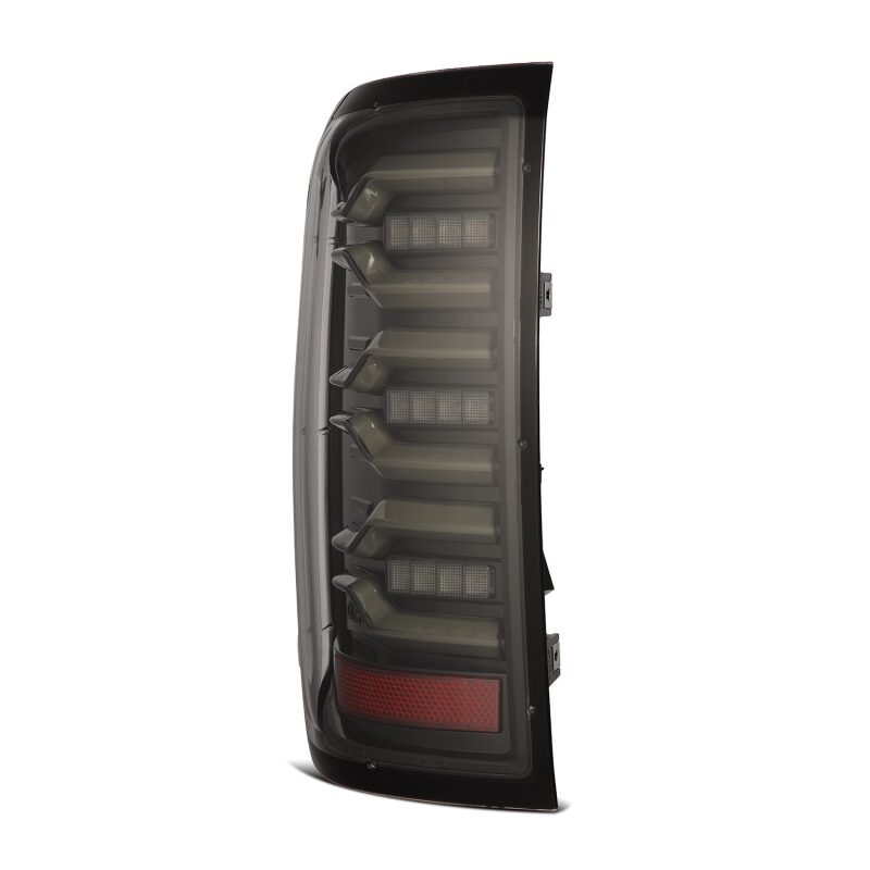 AlphaRex Luxx-Series LED tail light for 14-18 Chevy Silverado 1500 in alpha-black with sequential signal and active light features.