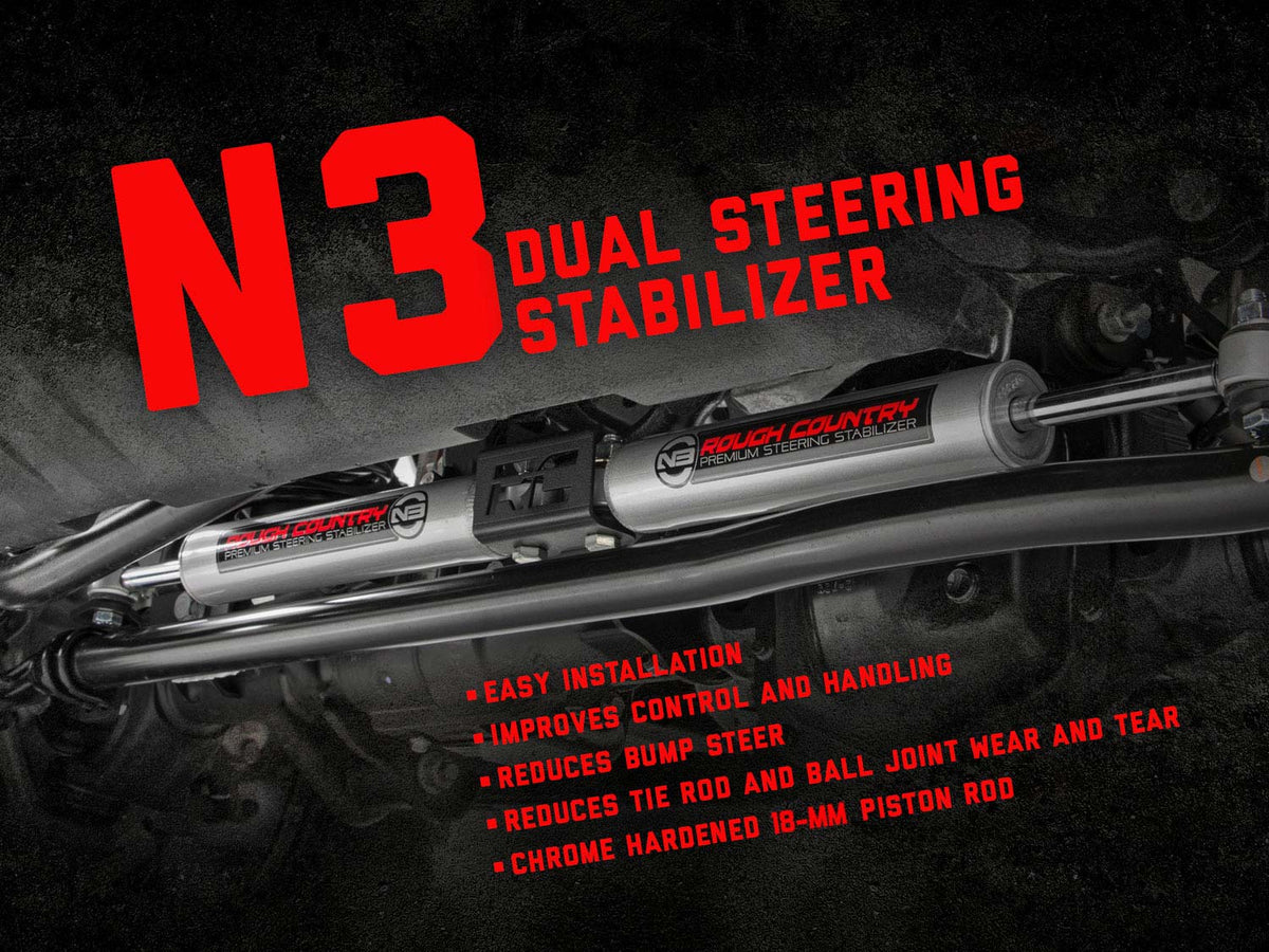N3 Steering Stabilizer Dual 2-8 Inch Lift Ram 2500 (10-13)/3500 (10-12) Rough Country