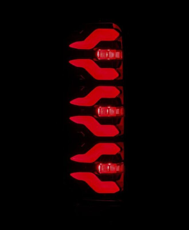 AlphaRex Luxx-Series LED tail lights for 87-96 Ford Bronco and F-150 in black and red, featuring a modern design.
