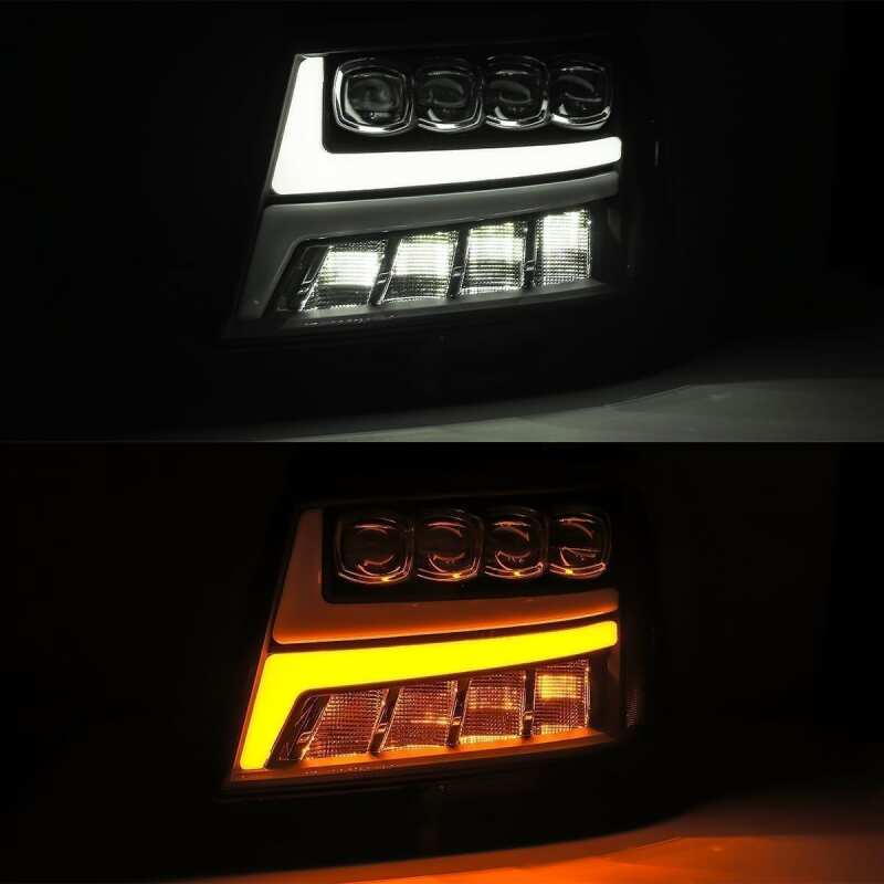 AlphaRex PRO-Series projector headlights for 07-13 Toyota Tundra and 08-17 Sequoia, featuring chrome finish and sequential signals.