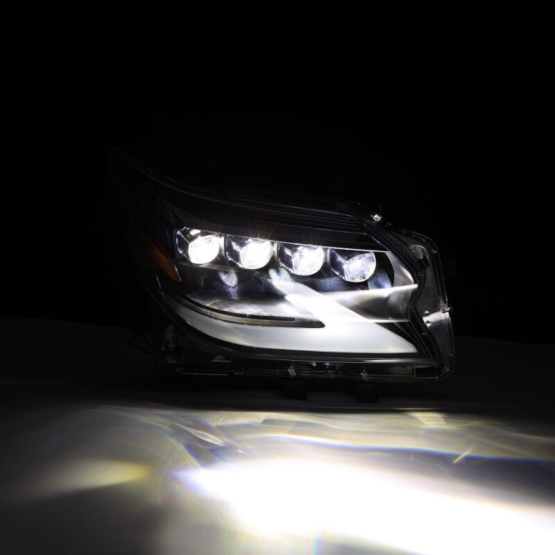 AlphaRex NOVA LED projector headlights for 14-19 Lexus GX 460 with plank style design, black finish, and sequential signals.