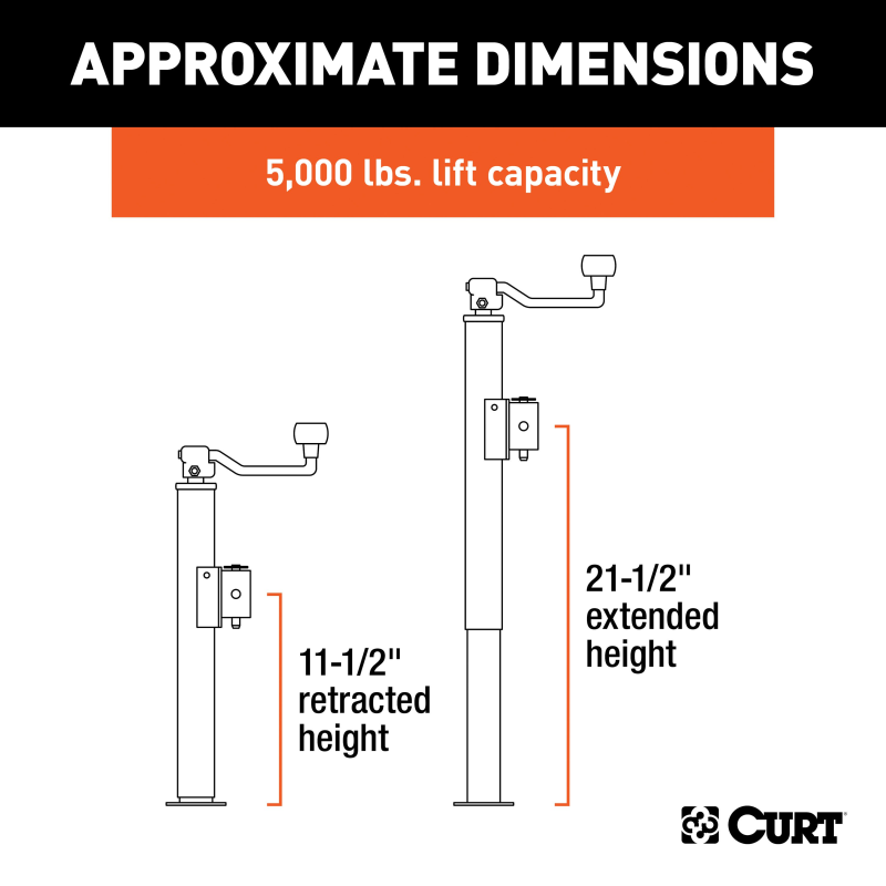CURT Pipe-Mount Swivel Trailer Jack with Top Handle 5,000 lbs, 10" Travel Model 25006