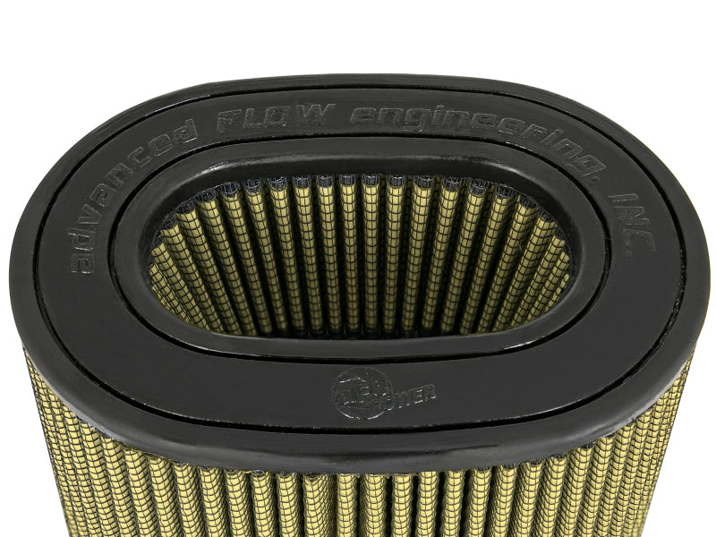 afe Momentum Intake Replacement Air Filter with an inverted design, featuring a cylindrical shape and fine mesh material for optimal airflow.
