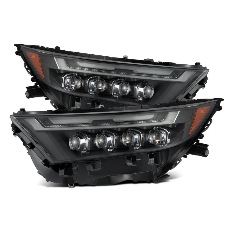 AlphaRex NOVA LED projector headlights for 2019-2023 Toyota RAV4 in black, featuring advanced lighting technology and sleek design.