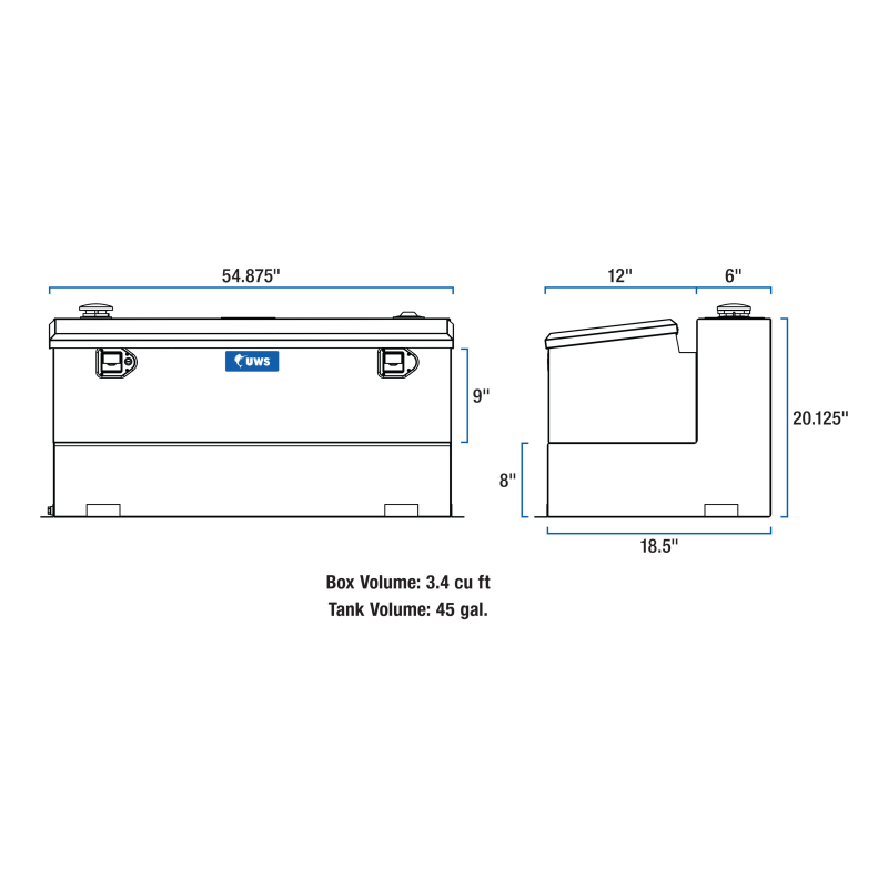 UWS Gloss Black 45-Gallon Combo Aluminum Transfer Tank Model TT-45-COMBO-BLK