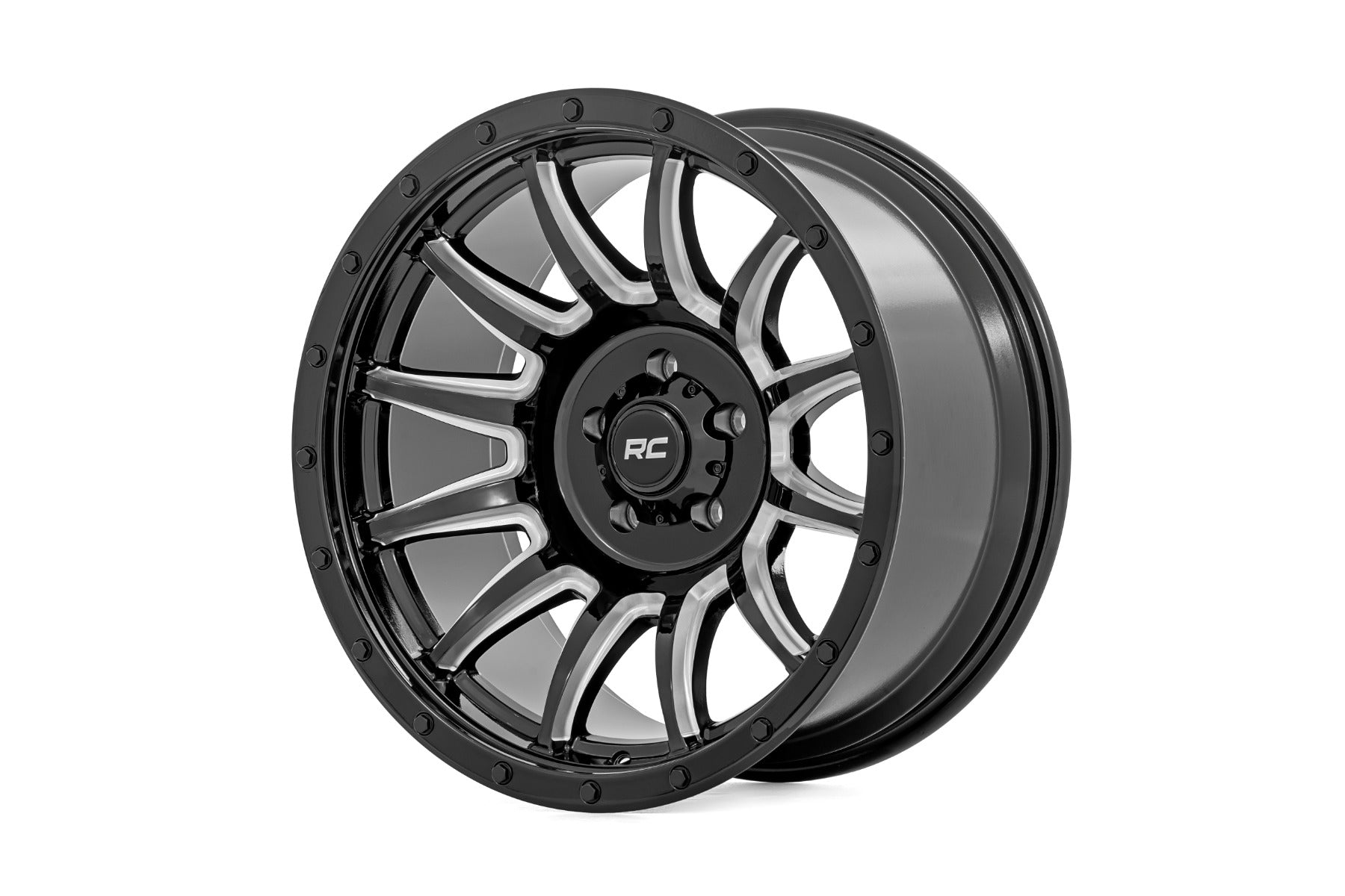 90 Series Wheel One-Piece Gloss Black w/machined spokes 20x10 6x5.5 -19mm Rough Country