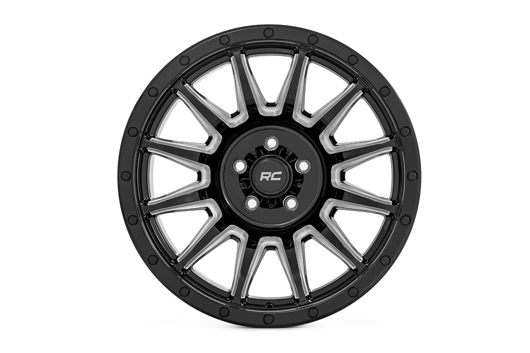 90 Series Wheel One-Piece Gloss Black w/machined spokes 20x10 6x5.5 -19mm Rough Country