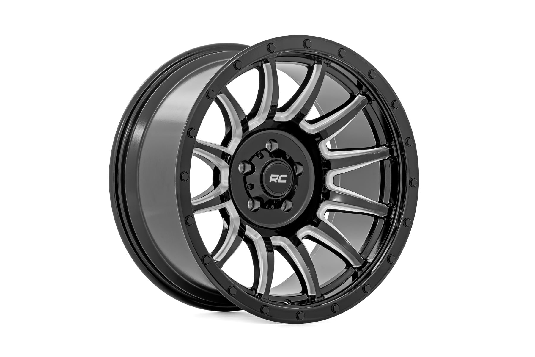 90 Series Wheel One-Piece Gloss Black w/machined spokes 20x10 6x5.5 -19mm Rough Country