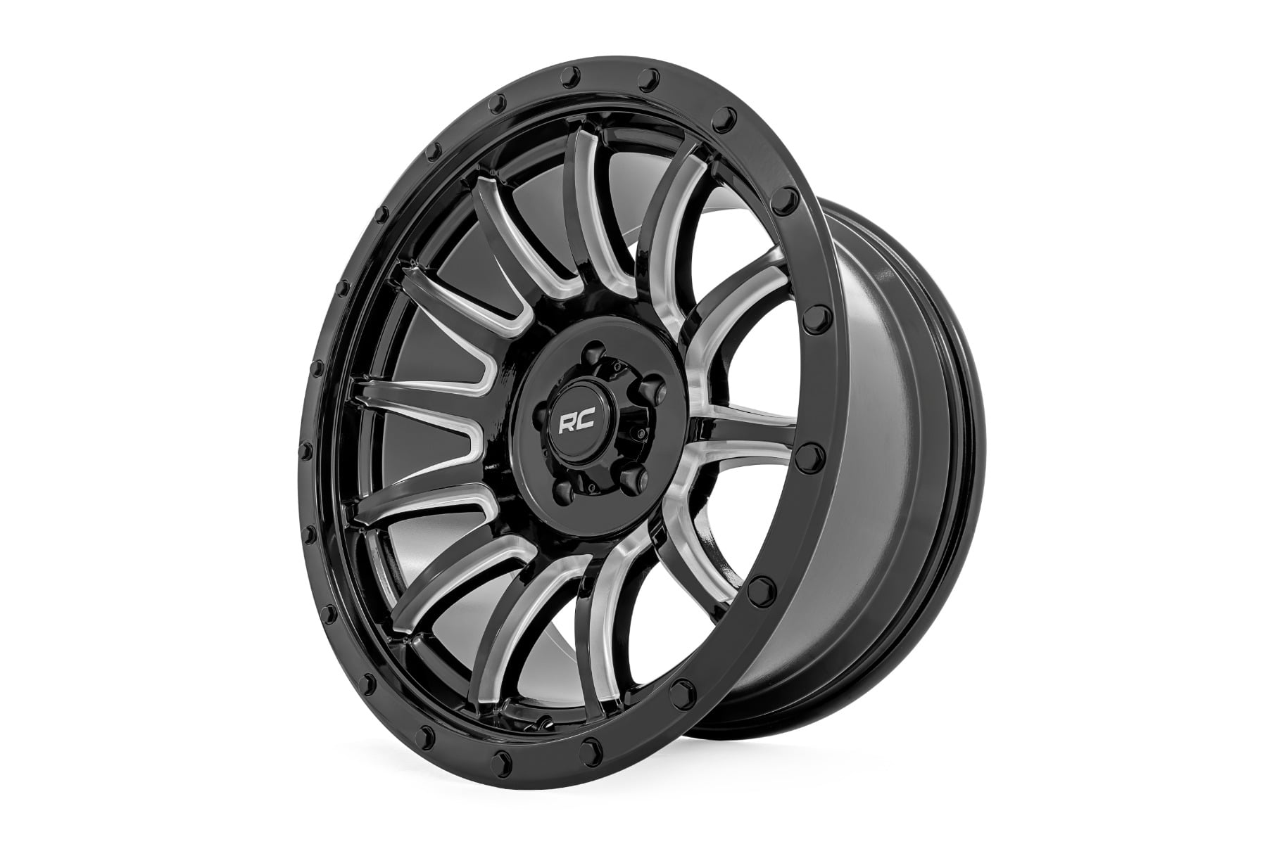 90 Series Wheel One-Piece Gloss Black w/machined spokes 20x10 6x5.5 -19mm Rough Country