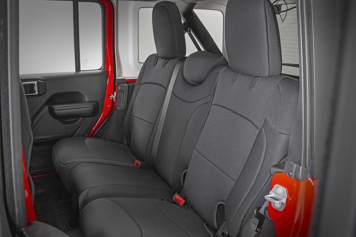 Seat Covers Front and Rear w/ Armrest Jeep Wrangler Unlimited 4WD (18-26) Rough Country