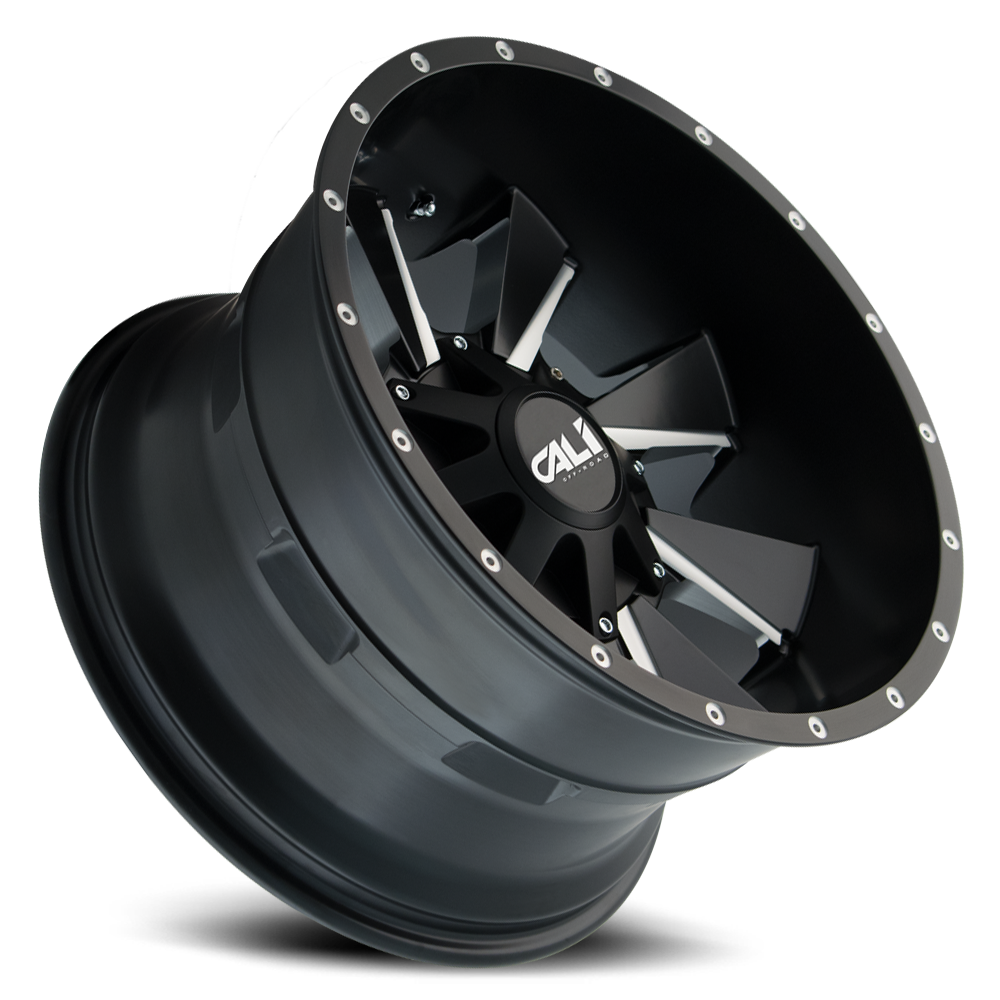 Cast Aluminum Wheels Distorted 9106 SB 20x12 Milled Spokes Satin Black 8 On 165.1/8 On170 Bolt Pattern -44 Offset Cali Offroad Wheels