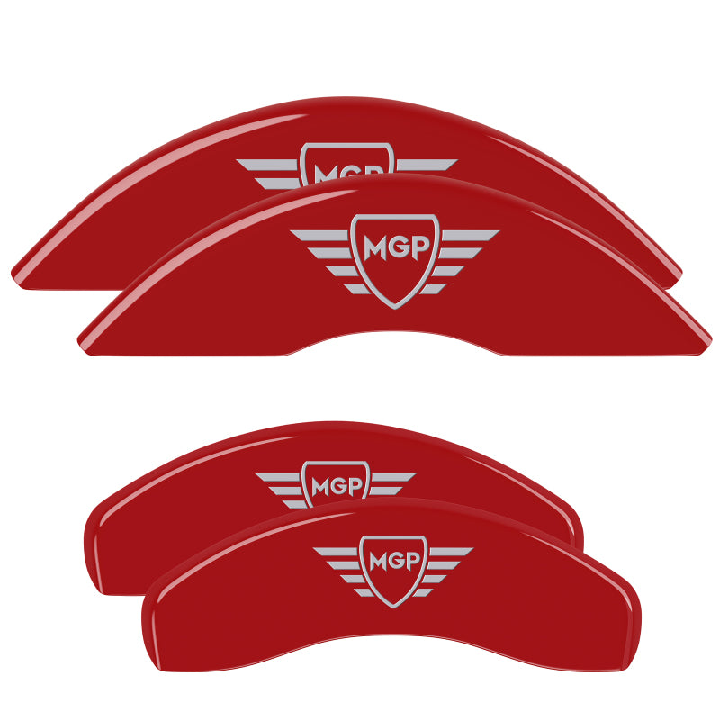 MGP 4 Caliper Covers Engraved Front & Rear MGP Red Finish Silver Char 2018 Nissan Titan XD