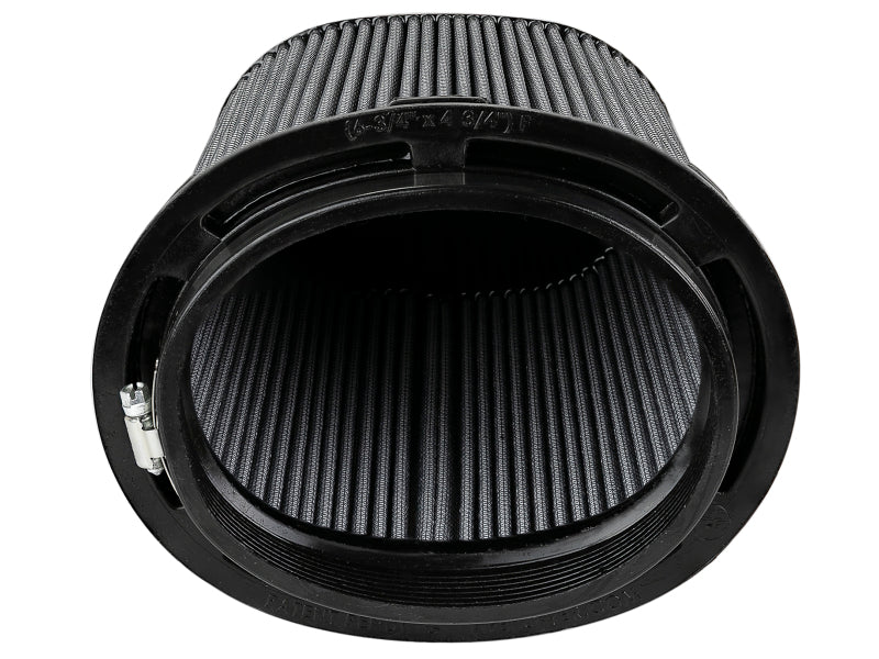 afe Momentum Intake replacement air filter with dimensions 6-7/8x4-7/8 inches front, 8-1/4x6-1/4 inches back, and 9 inches height.