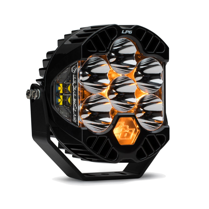 Baja Designs LP6 Pro Spot 6-inch LED light with a sleek black housing and multiple bright LED lenses for offroad visibility.