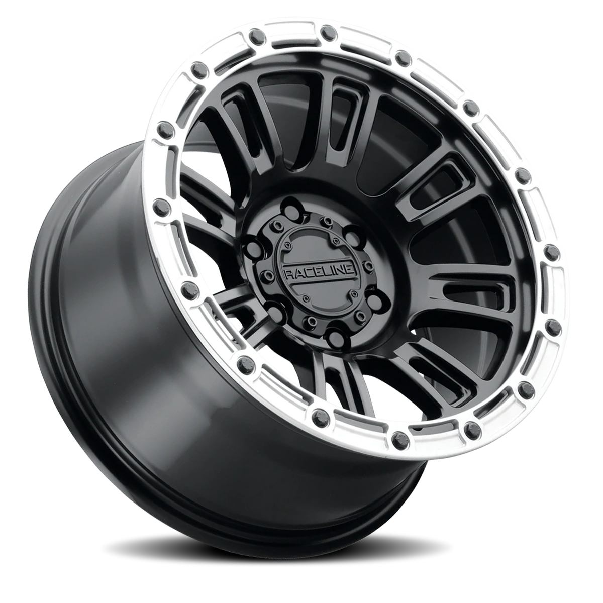 Aluminum Wheels 17x9 Compass 956BS Satin Black Silver Ring -12 Offset 8 on 165.1 Bolt Pattern 125.2 Bore Raceline