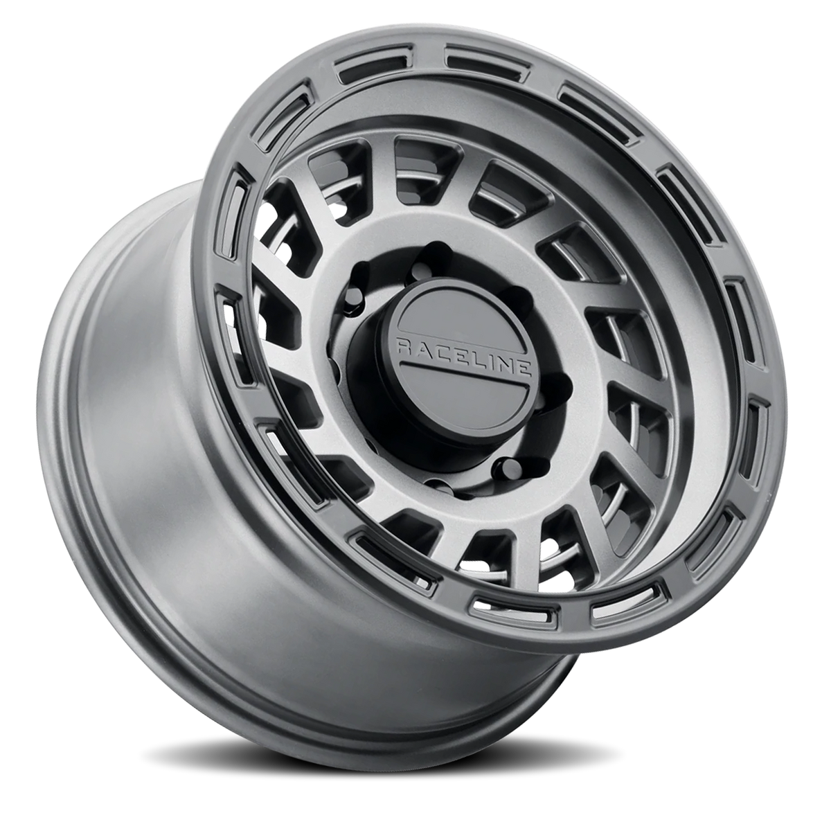 Aluminum Wheels 17x8.5 Halo 957GB Gunmetal Gray Black Ring 0 Offset 6 on 139.7 Bolt Pattern 106.1 Bore Raceline