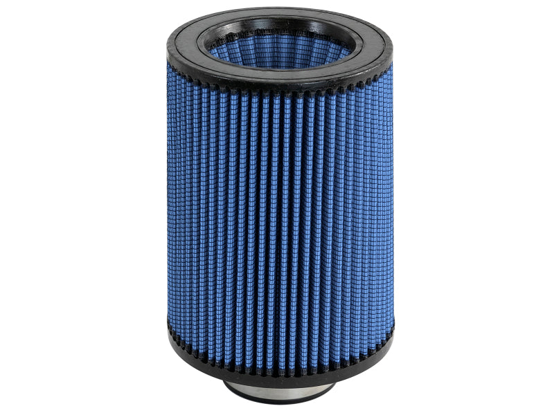 Afe Magnum FORCE inverted air filter with blue pleated design, measuring 2-3/4 inches inlet, 6 inches base, and 8 inches height.