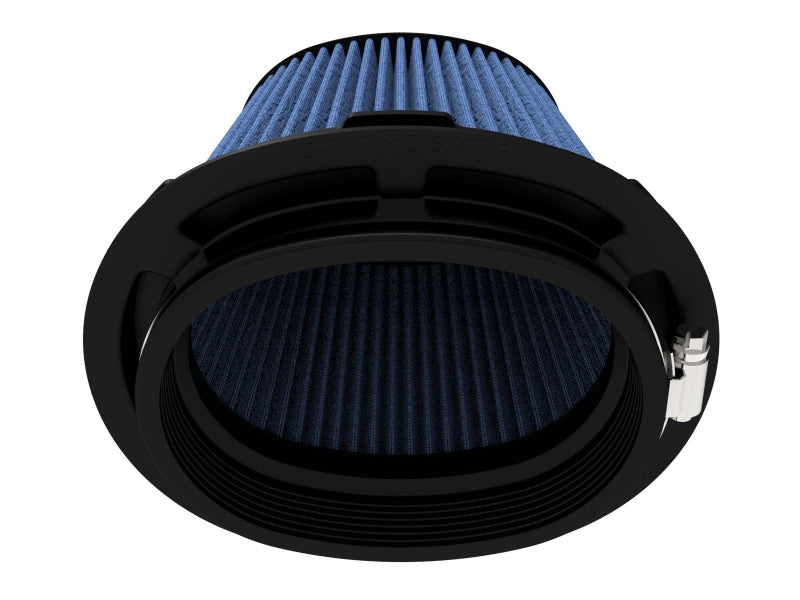 afe Momentum replacement air filter featuring a cylindrical design with a blue filter element and black housing.