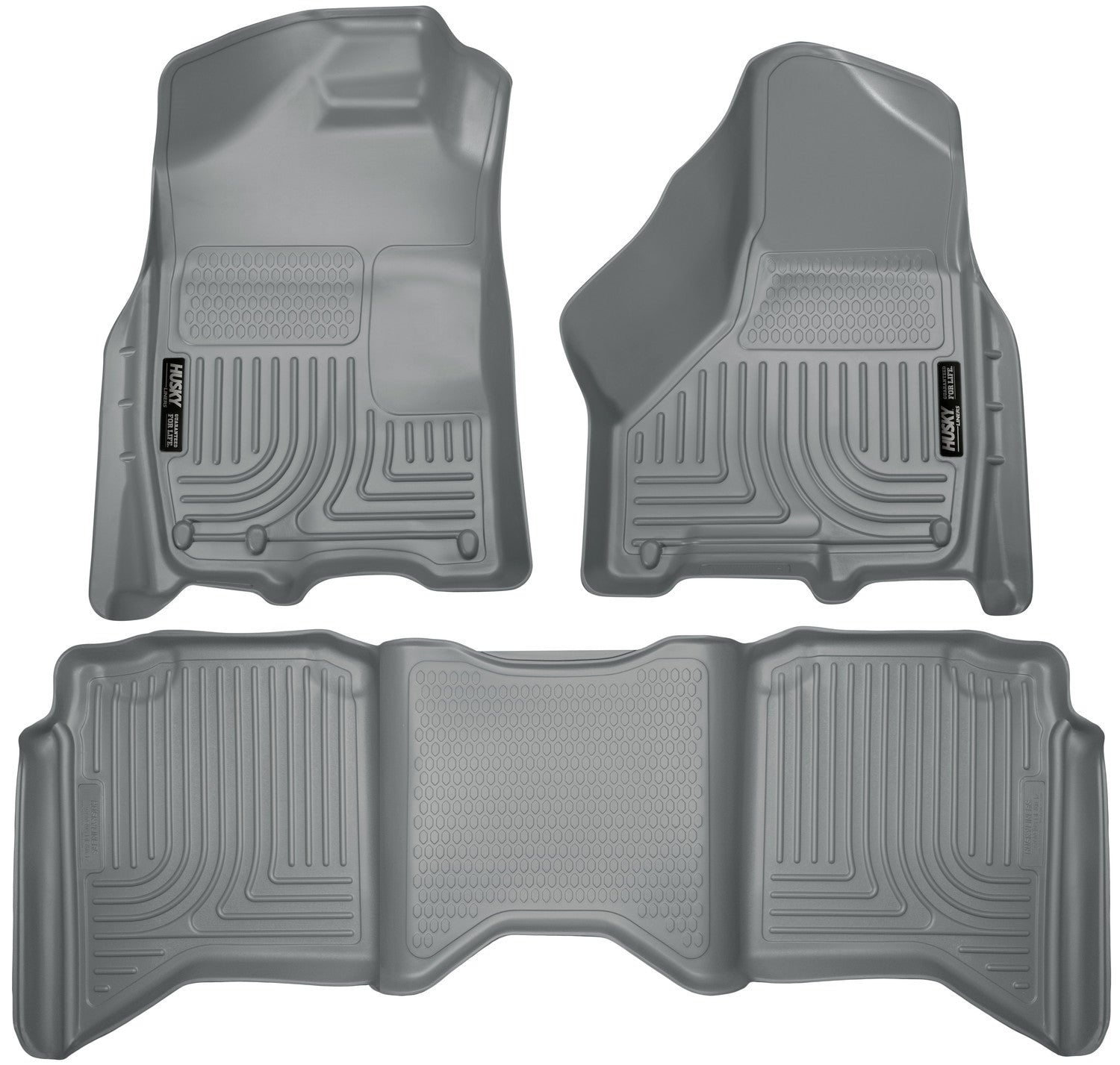 Weatherbeater Front & 2nd Seat Floor Liners For 2009-2024 Ram 1500/2500/3500 Grey Husky Liners