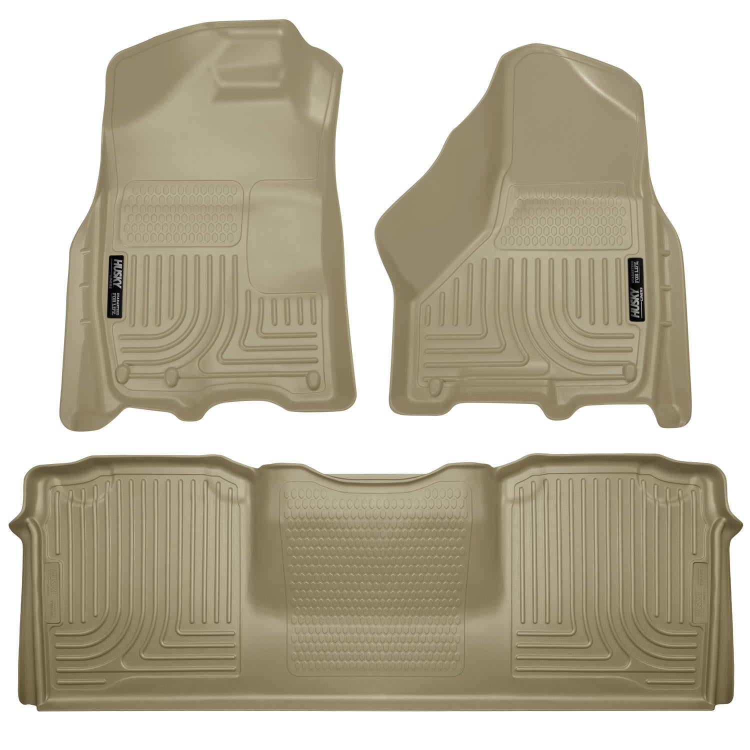 Weatherbeater Front & 2nd Seat Floor Liners For 2010-2018 Ram 2500/3500 Tan Husky Liners