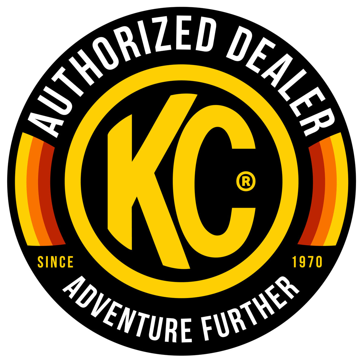 KC HiLiTES DECAL 8IN KC AUTH DEALER YELLOW/BLACK - 9917