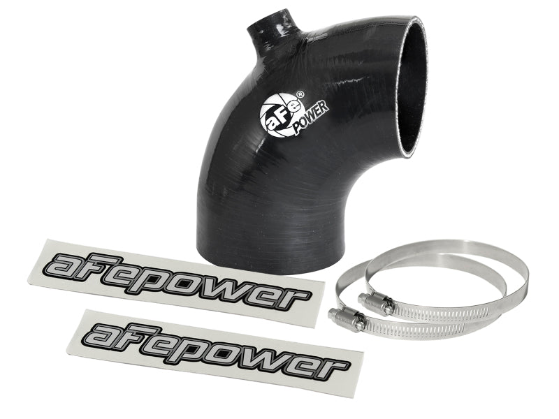 afe Magnum FORCE Intake Coupling Kit includes a black 90-degree elbow coupler with two clamps and logo stickers.