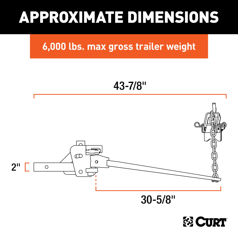 CURT Long Trunnion Bar Weight Distribution Hitch (5K - 6K lbs., 30-5/8" Bars) Model 17300