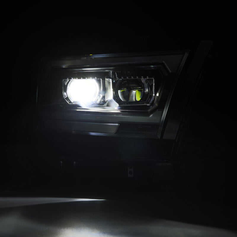 AlphaRex LUXX LED projector headlights for 2019-2022 Dodge Ram 1500 with sequential activation and DRL features.