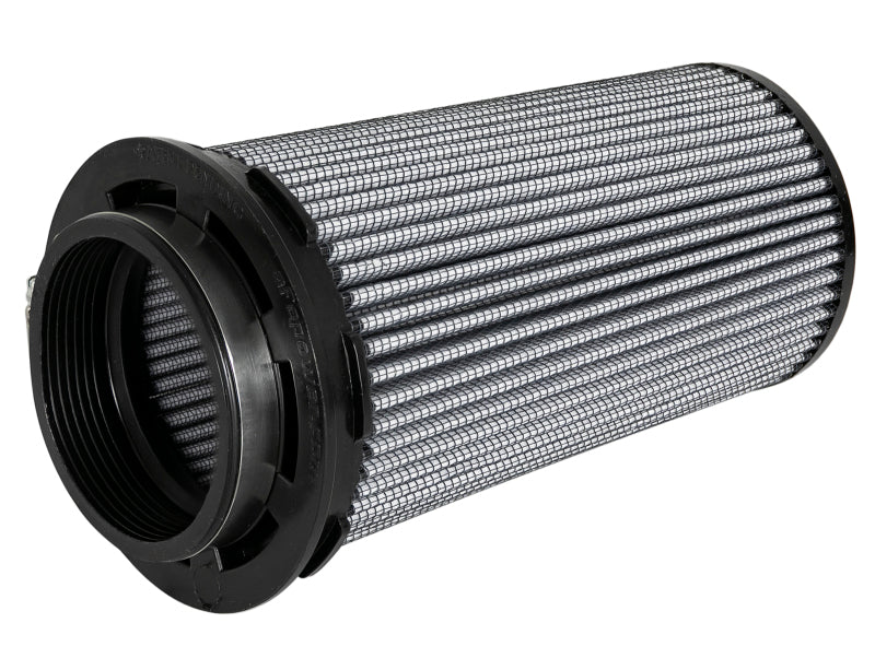 aFe Momentum replacement air filter with a cylindrical design, featuring a pleated filter media for enhanced airflow and filtration.