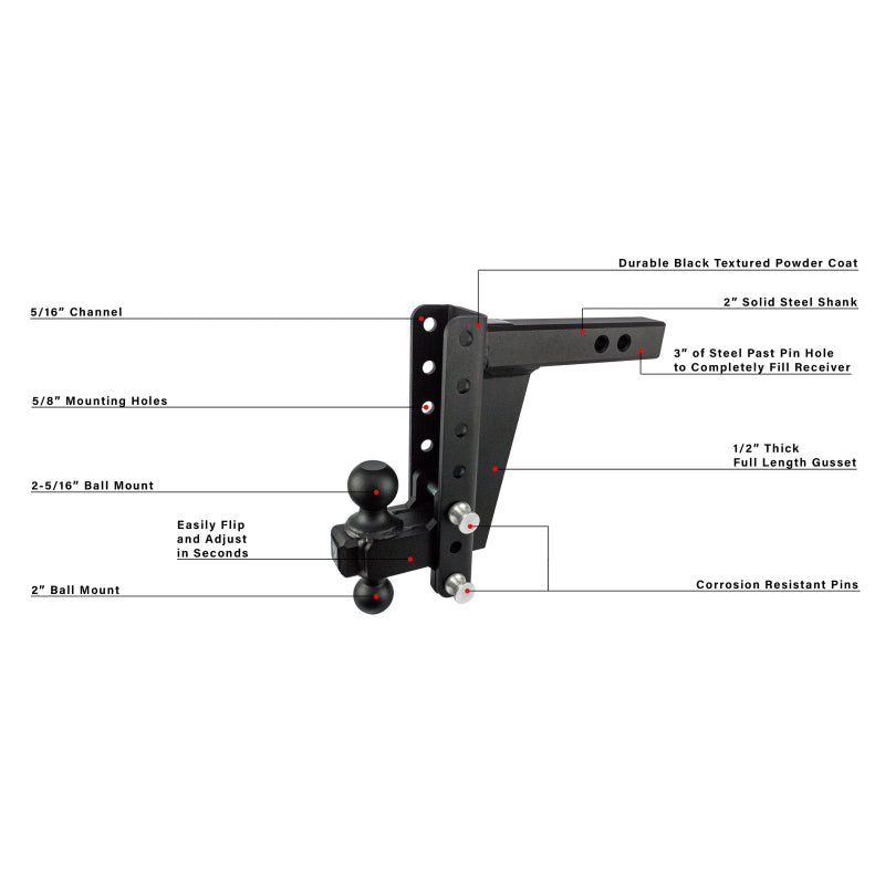BulletProof Hitches 2.0" Heavy Duty 8" Drop/Rise Hitch Model HD208