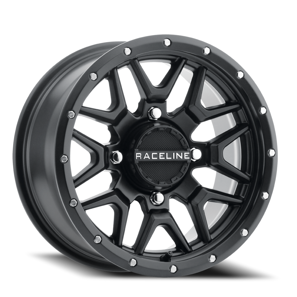 Aluminum Wheels 14x7 Krank Simulated Beadlock UTV A94B Satin Black 10 Offset 4 on 110 Bolt Pattern Raceline