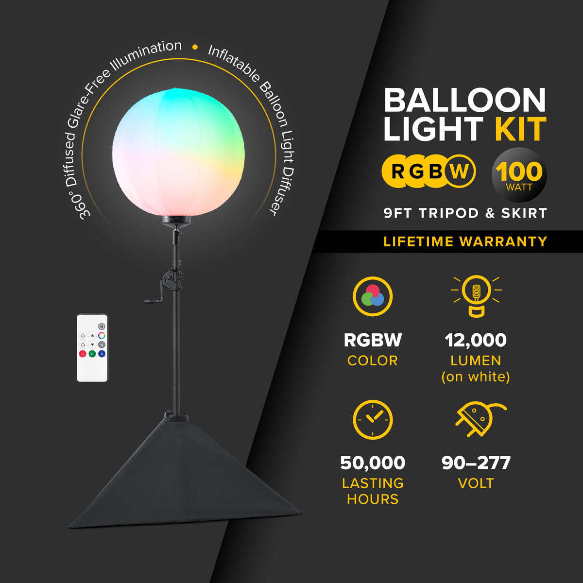 SeeDevil G3 Heavy-Duty 100 Watt RGBW Balloon Light Kit