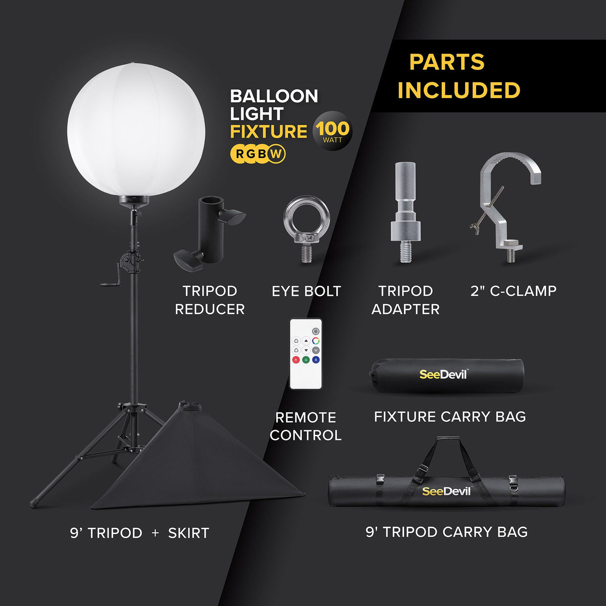 SeeDevil G3 Heavy-Duty 100 Watt RGBW Balloon Light Kit