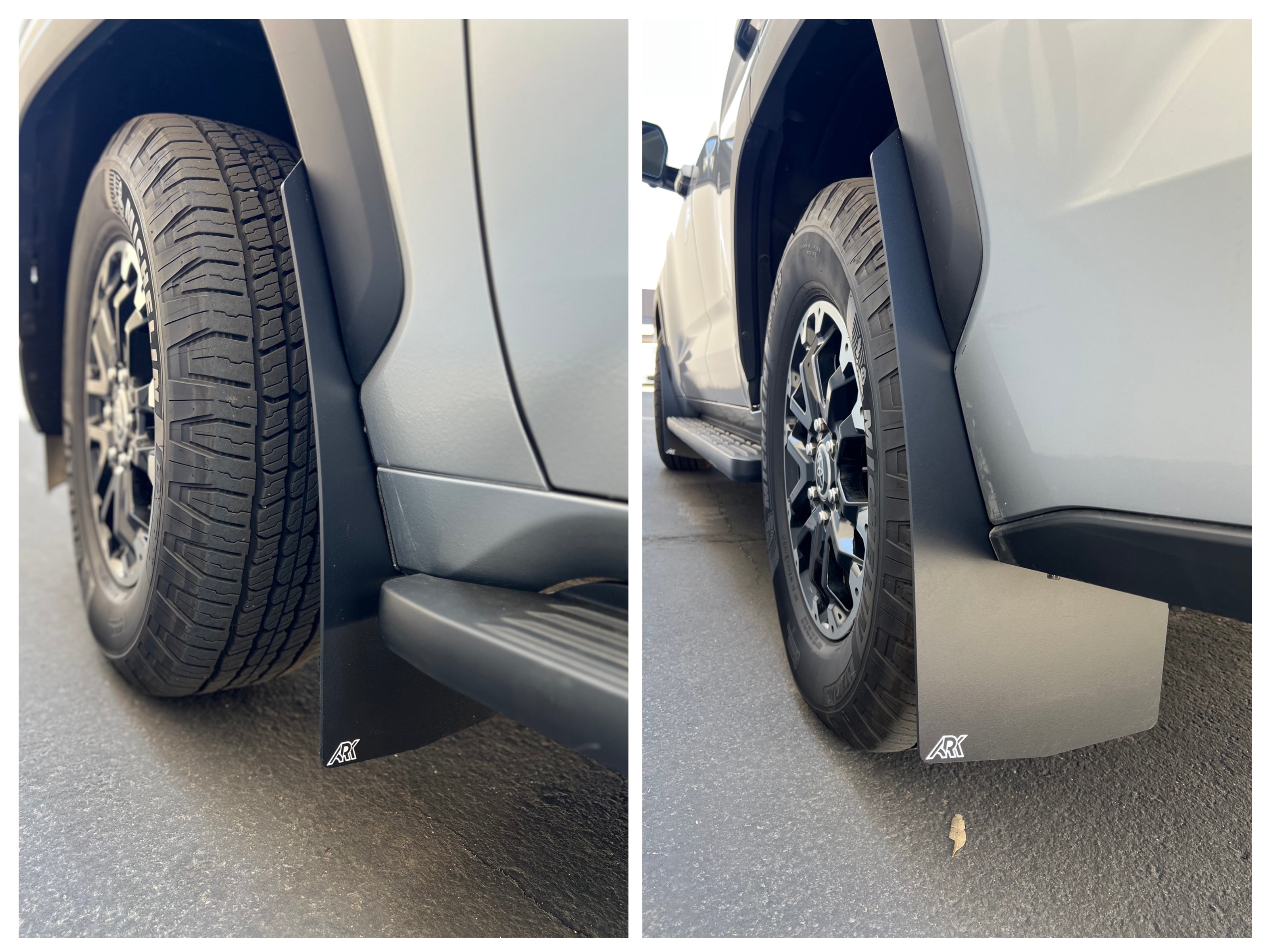 2022+ Toyota Sequoia TriXPoly Mudflaps installed on a vehicle, showcasing durable design and tire protection.