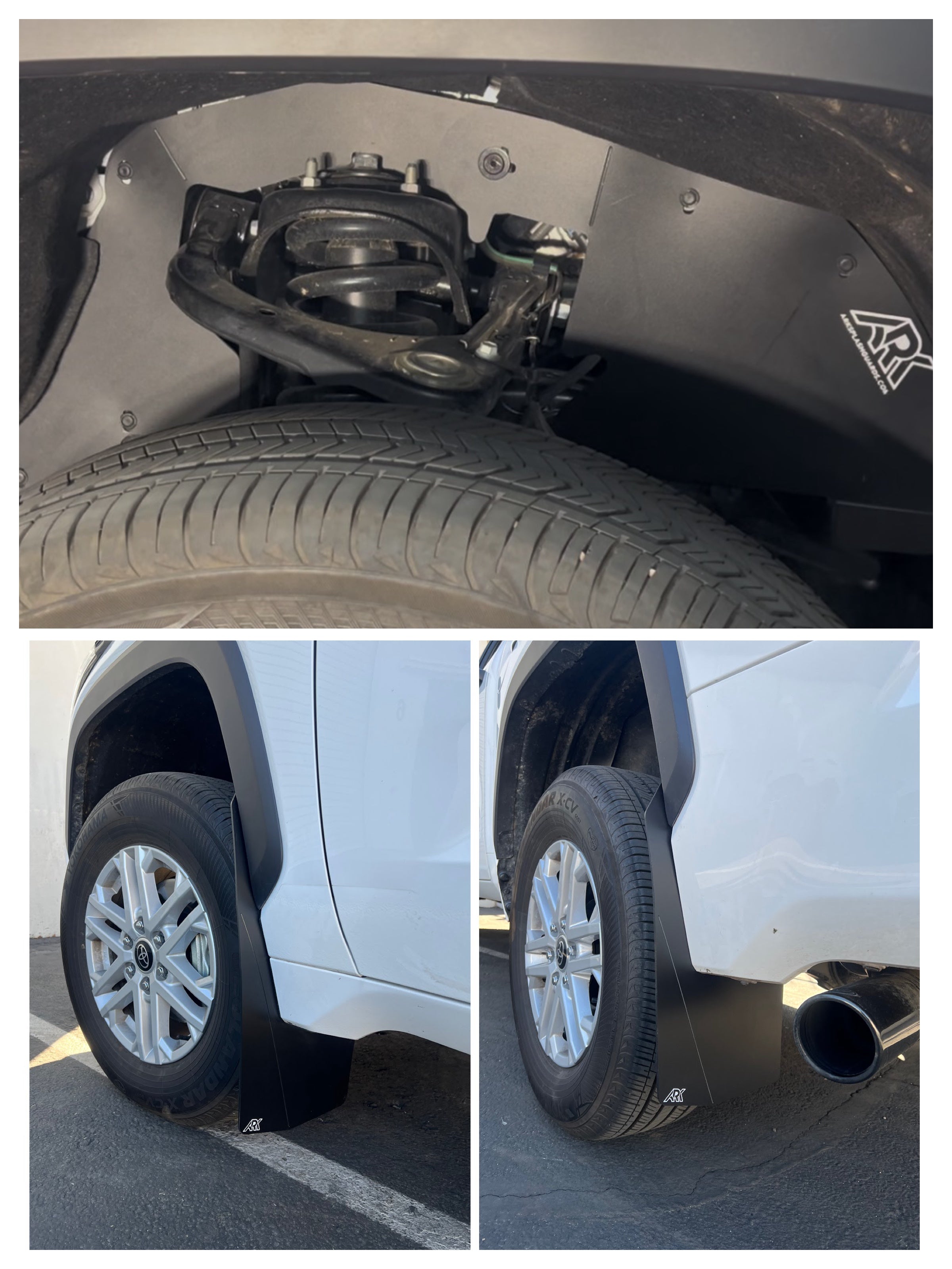 2022+ Toyota Tundra TriXPoly mud flaps showcasing durable protection for tires and undercarriage in a sleek design.