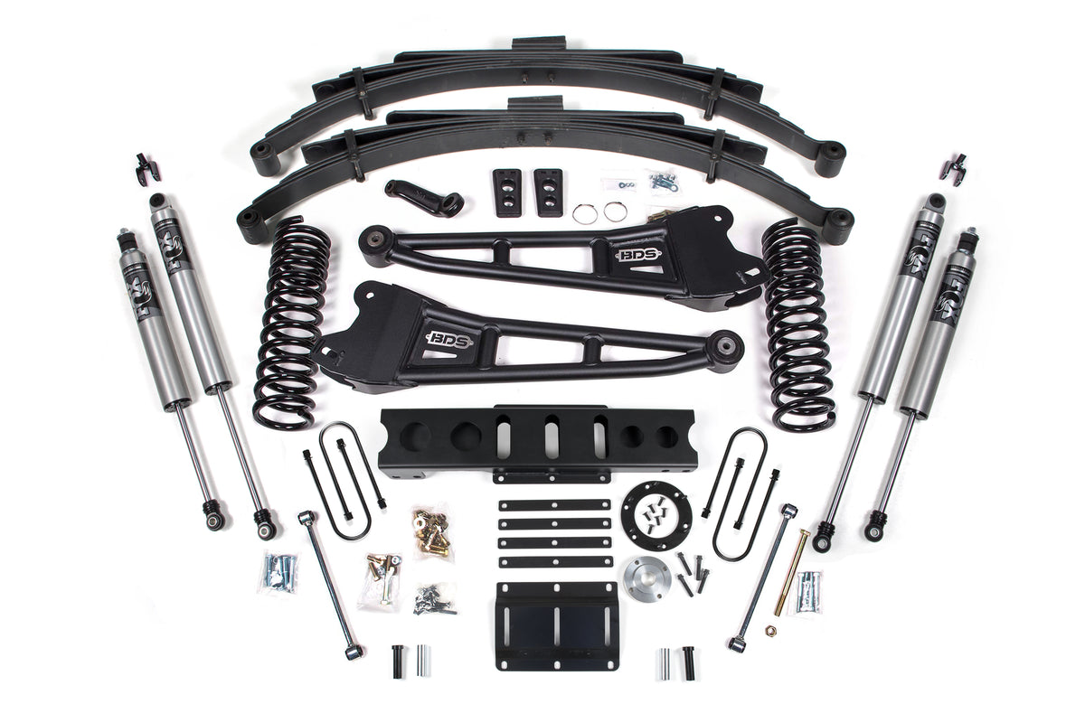13-18 Ram 3500 4WD (Diesel) 6 Inch Radius Arm Suspension Lift Kit, 4.5 Inch Rear Lift, Leaf Spring, 6 Bolt - Fox 2.5 Performance Series Shocks BDS Suspension