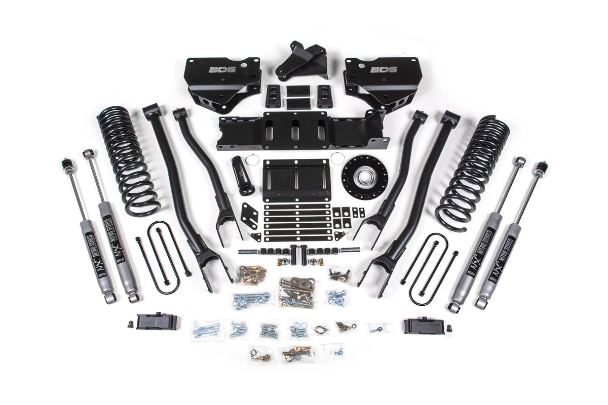 25-26 Ram 3500 (Gas) 4 Inch 4-Link Suspension Lift Kit W/ Indexing Ring, 2 Inch Rear Lift w/ Overload, Block - NX2 Shocks BDS Suspension