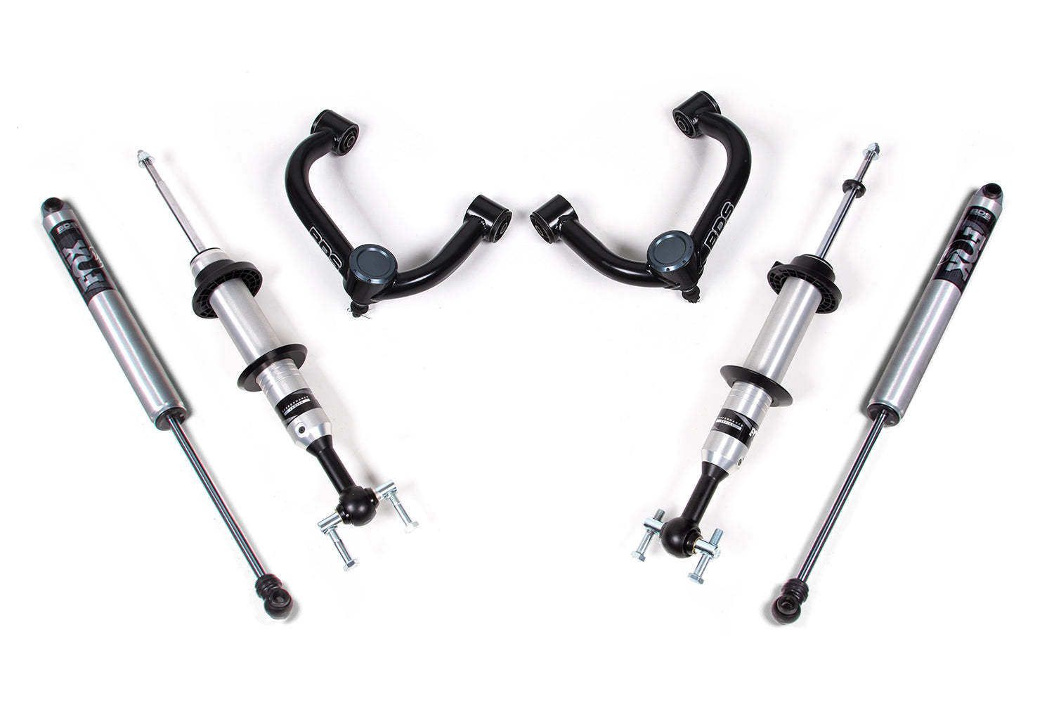 2-inch leveling kit with FOX 2.0 struts and control arms for Ford F150 4WD models from 2014 to 2020.