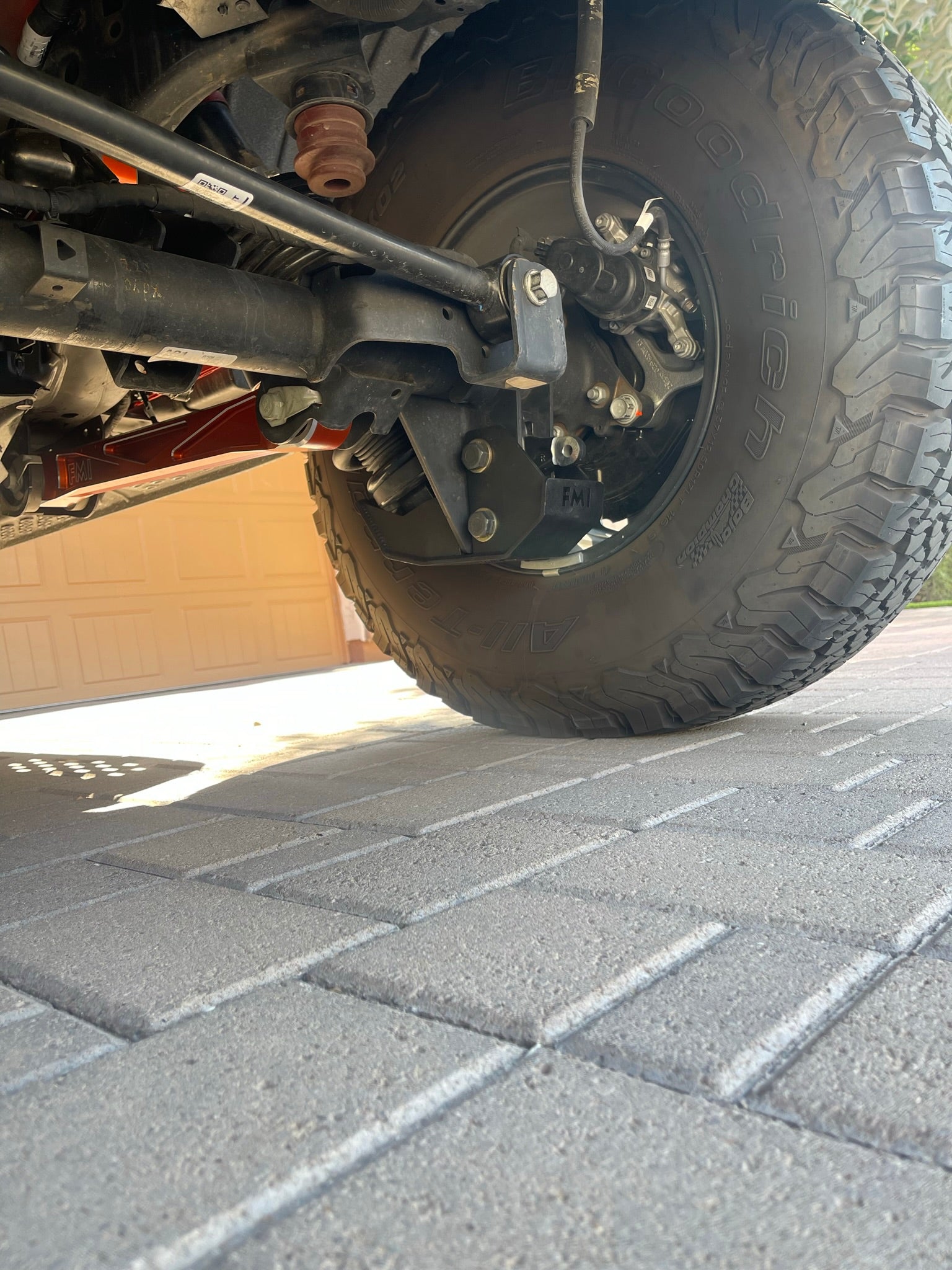 2022 and up Bronco Raptor rear shock skid kit installed, showcasing rugged offroad capability and protection.