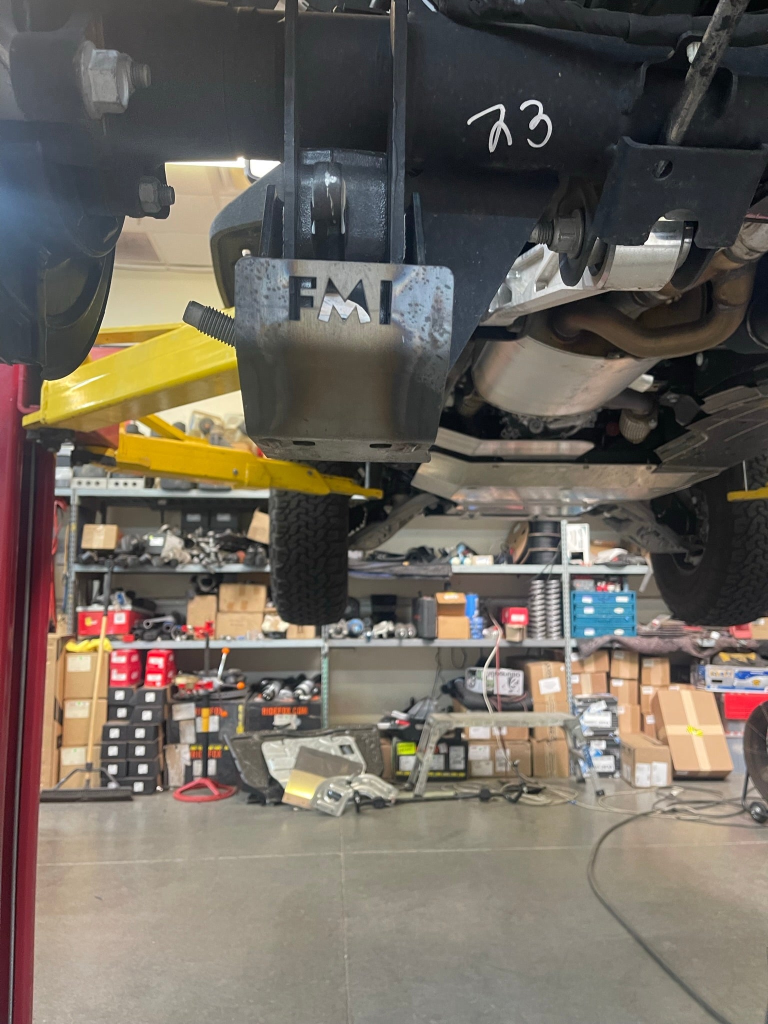 2022 and newer Bronco Raptor rear shock skid kit installed, showcasing durable protection for off-road adventures.