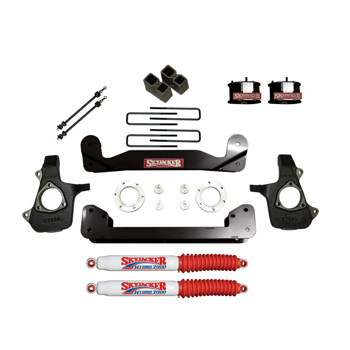 Suspension Lift Kit 14-16 Silverado/Sierra 1500 w/Shock 4 Inch Lift Incl. Front Strut Spacers Blocks U Bolts For Use w/Steel Knuckles Skyjacker