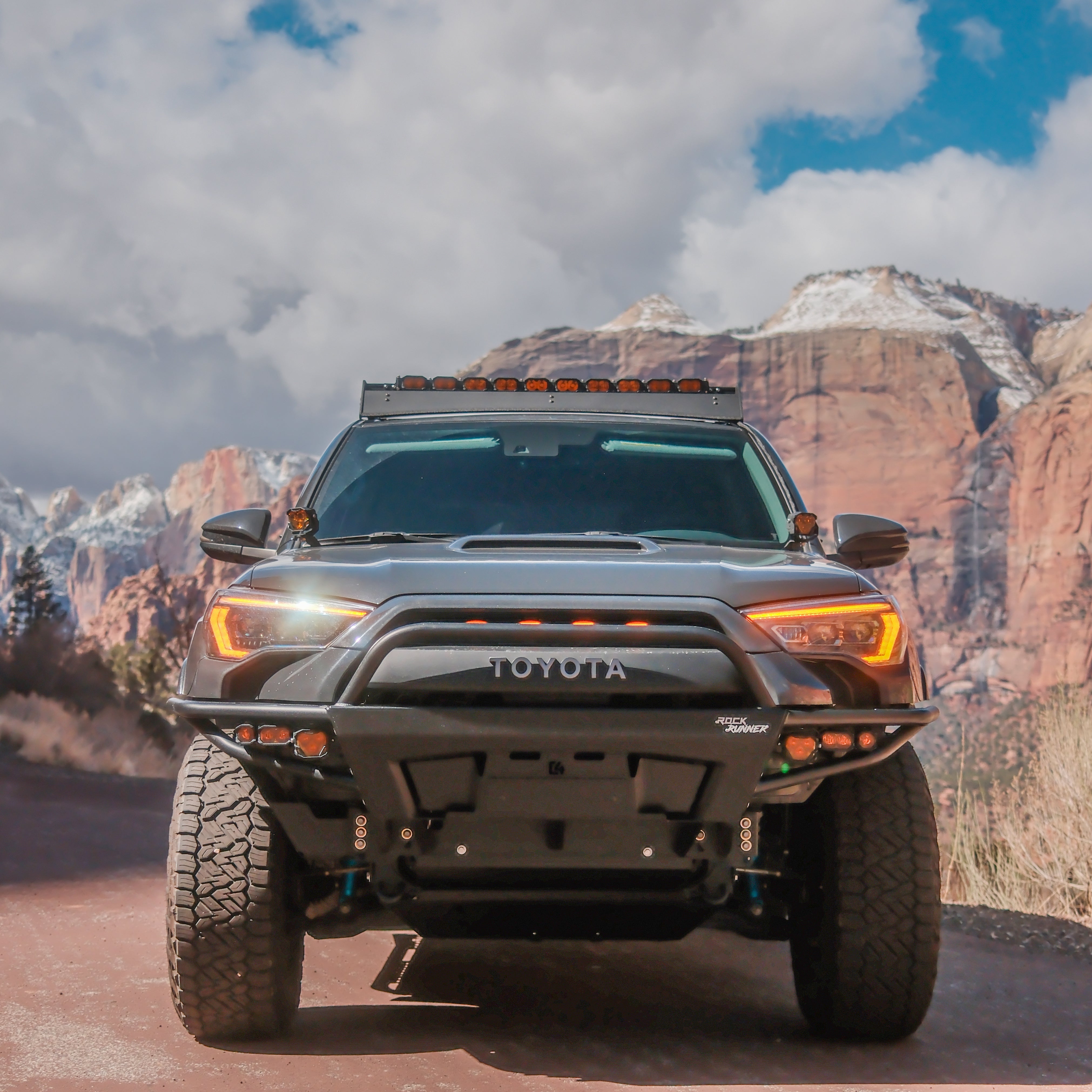 4Runner Rock Runner front bumper for 5th Gen models with 1-inch body lift, enhancing off-road capability and style.