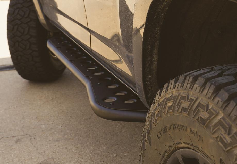 03-09 4Runner Step Edition Bolt On Rock Sliders No Kick Out Raw Filler Plate Raw Cali Raised LED