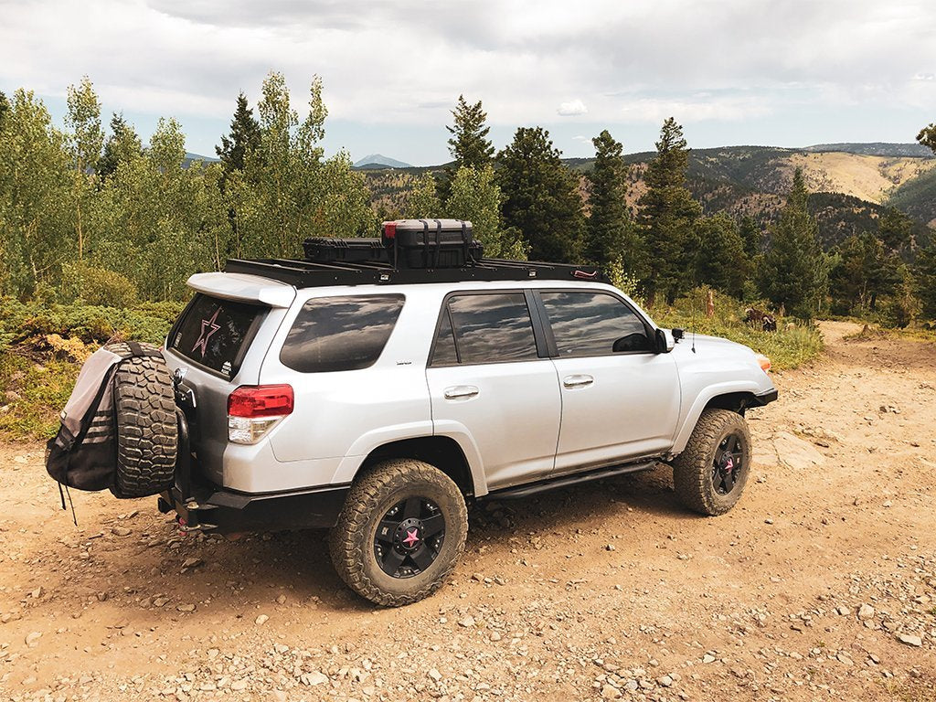 10-21 4Runner Premium Roof Rack 42 in White Dual Row Combo Beam LED Light Bar Blue Backlight Short Cut Outs and Light Kit Cali Raised LED