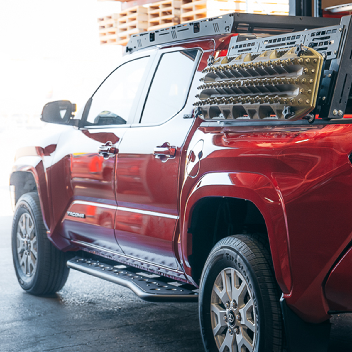 Step Edition Rock Slider For 24-Present Toyota Tacoma/Double Cab Short Bed W/ Kick Out/Yes (Bed Liner)/Raw Steel Cali Raised LED