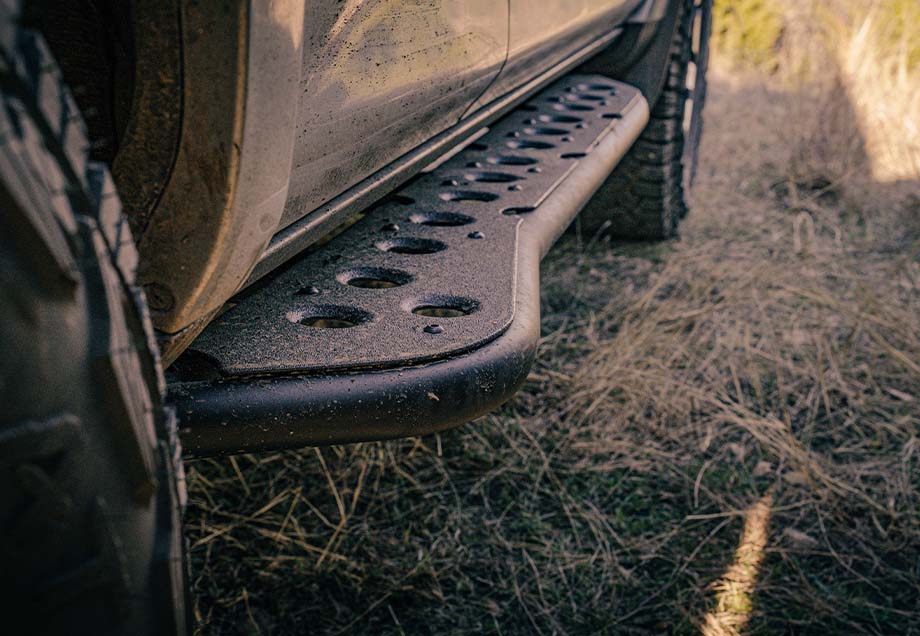 Step Edition Rock Slider For 24-Present Toyota Tacoma/Double Cab Short Bed W/ No Kick Out/No Filler Plate/Powdercoat Cali Raised LED