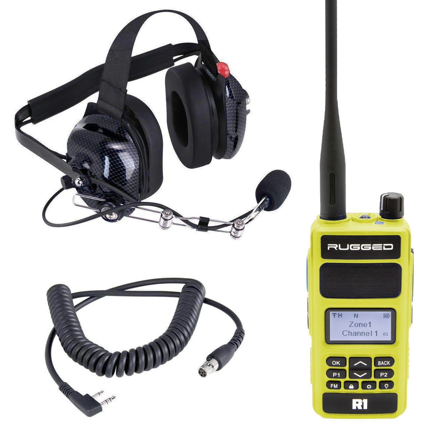Crew Chief - H42 Spotter Headset and Rugged Handheld Radio Package - Single Radio with Nitro Bee X / R1 Business Band Handheld - Digital and Analog / Safety Yellow