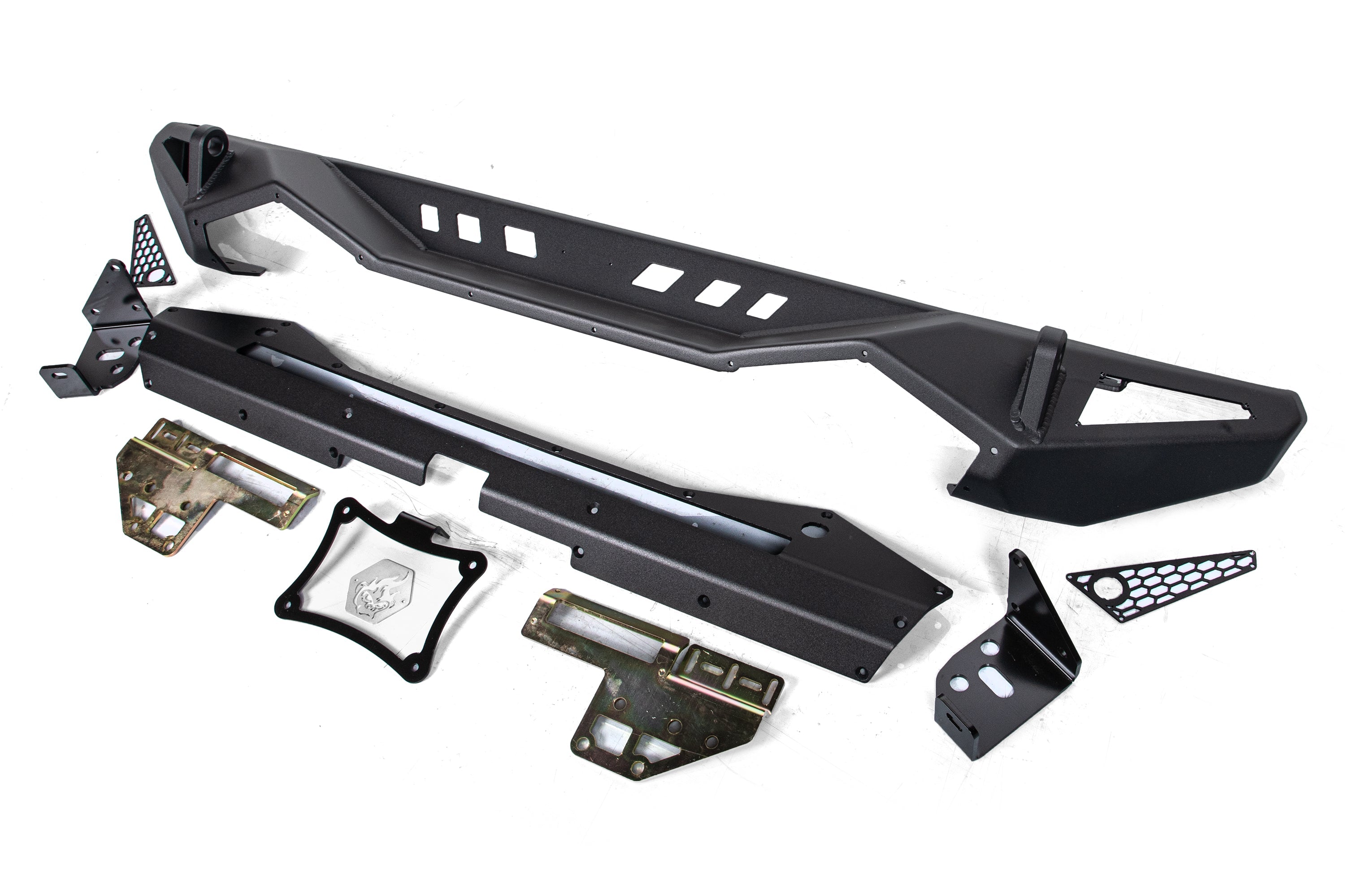 Blaze rear bumper with lightbar cutout for Jeep Wrangler JL, featuring durable construction and mounting hardware.