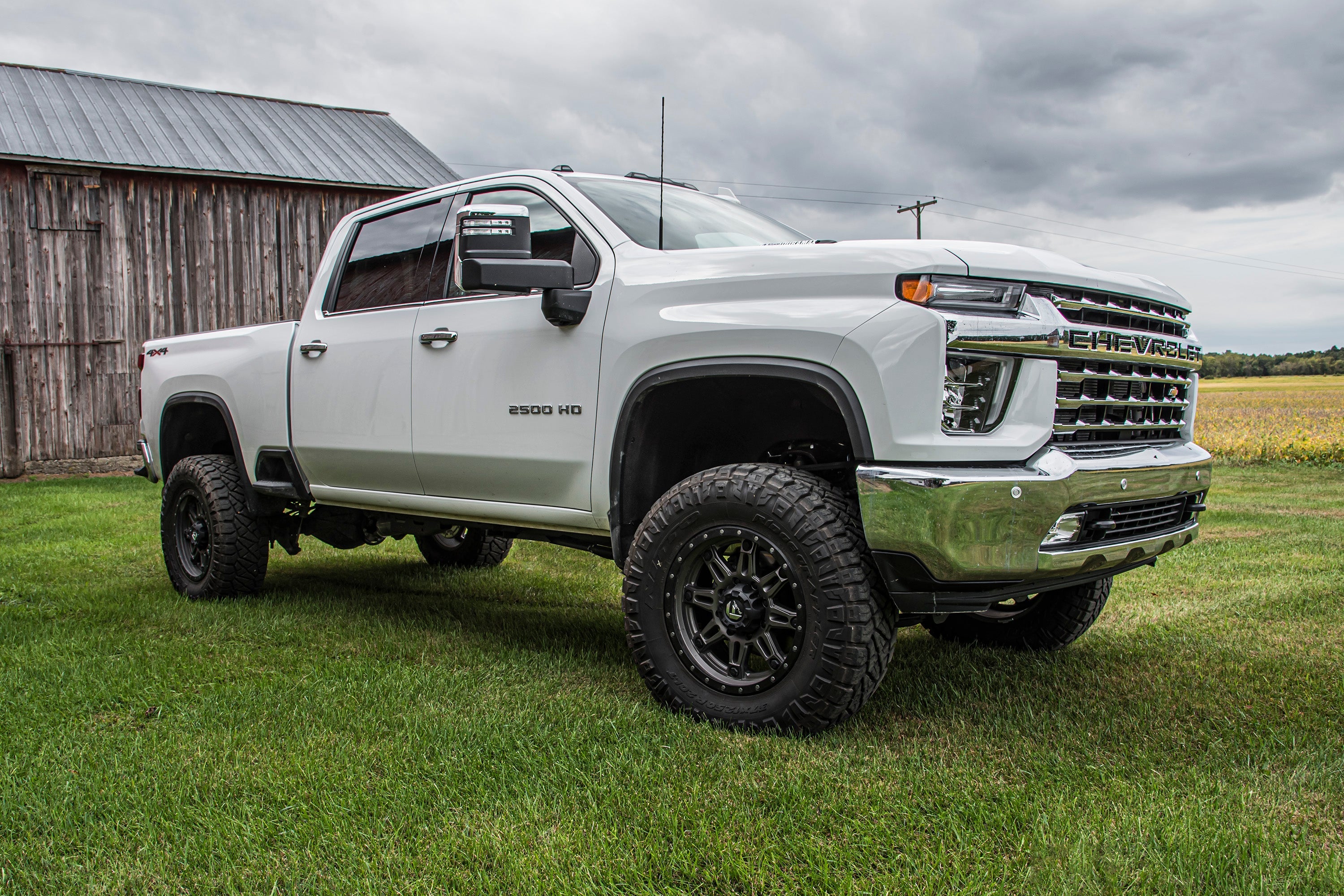5-inch lift kit for Chevy Silverado or GMC Sierra 2500HD/3500HD, showcasing enhanced off-road capability and rugged design.
